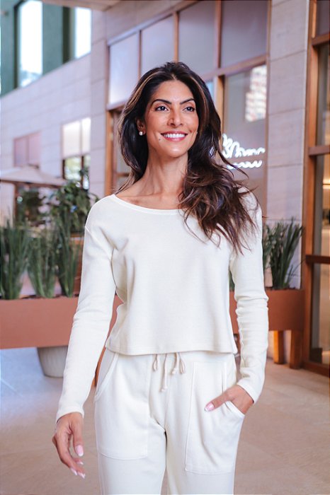 Blusa M Longa Waffle Off White