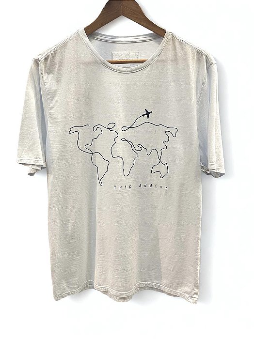 T-Shirt Masculina Silk Azul Trip Addict Branca