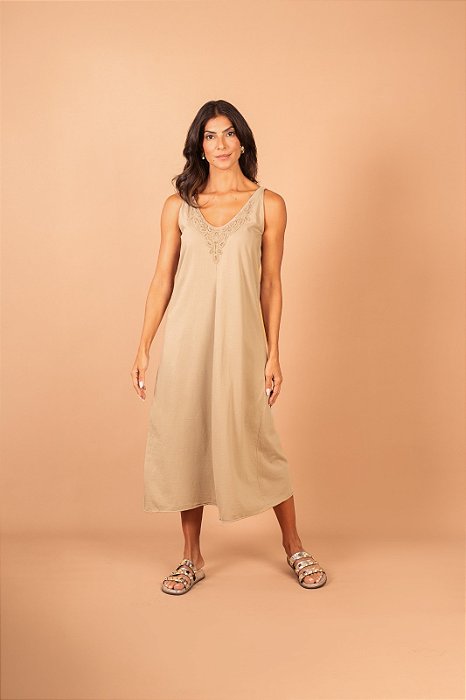 Vestido Guipir Areia