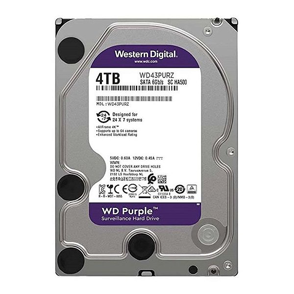 HD Western Digital WD Purple, 4TB, 3.5, 5400RPM, Sata III 6GB/s, Cache 256MB, WD43PURZ