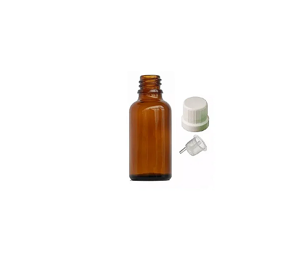 50 UN. FRASCO VIDRO 30 ML AMBAR COM TAMPA E GOTEJADOR