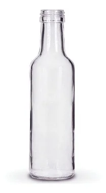 40 UN. GARRAFA DE VIDRO CILINDRICA 250 ML COM TAMPA E LACRE