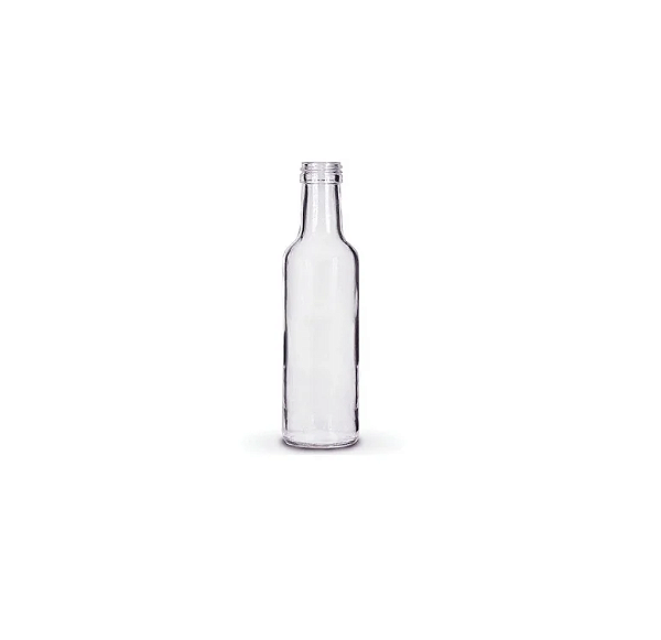 12 UN. GARRAFA DE VIDRO 250 ML REDONDA FECHAMENTO ROSCA E LACRE TRANSPARENTE