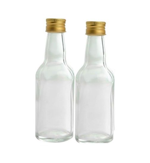 450 UN. MINI GARRAFA DE VIDRO 50 ML COM TAMPA DE ALUMÍNIO