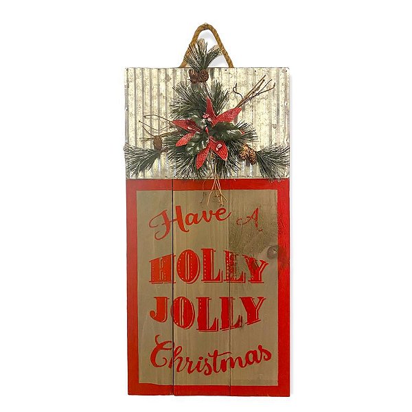 Quadro Natalino em Madeira Holly Jolly Christmas