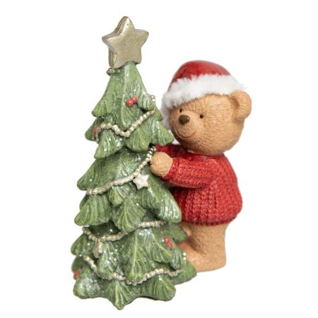 Urso Vermelho com Arvore de Natal Decorativo em Resina