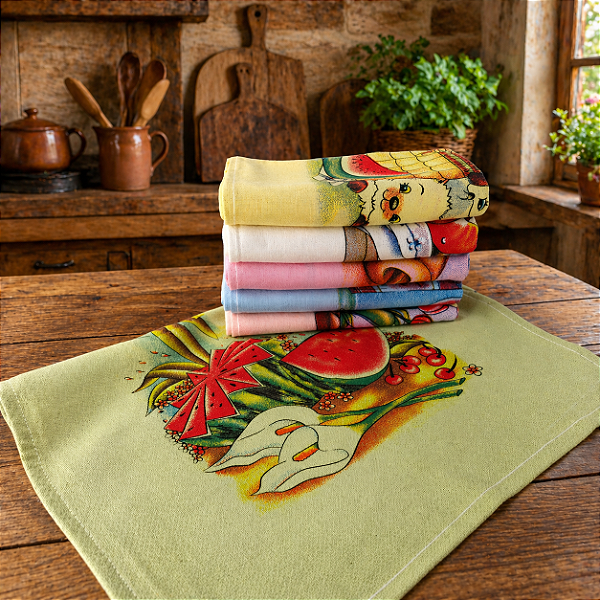 Pano de Prato Atacado Estampado Grosso Kit Com 12 Unidades