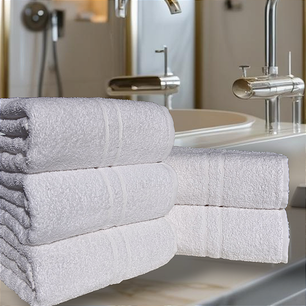 Kit Com 5 Toalhas Banho Hotel Costura Dupla Basic 70x130cm