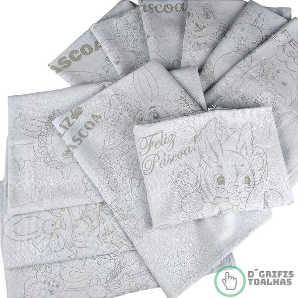 Panos de Prato Páscoa Riscado Kit 12 Panos de Copa Contorno