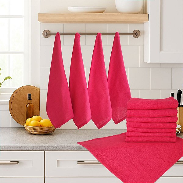 Kit 12 Panos de Prato Vermelho Trabalhado Artesanato Pano Gourmet 68x50 Centímetros