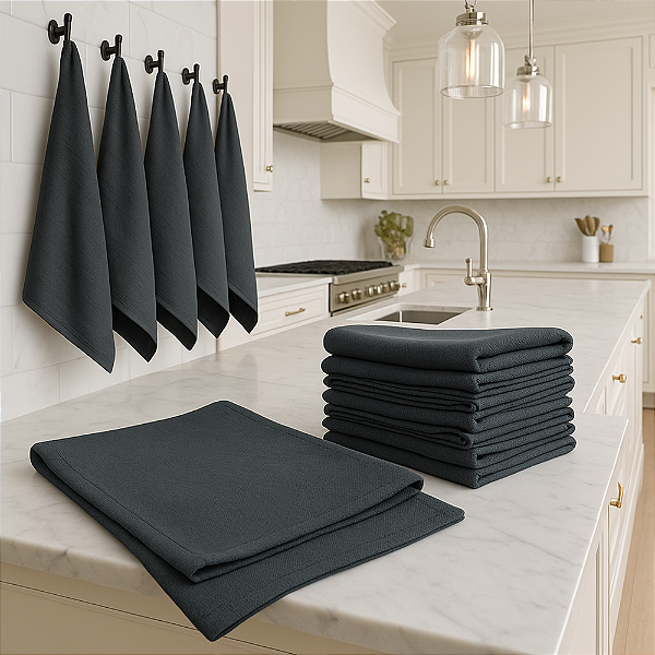 Kit 12 Panos de Prato Preto Artesanato Pano Gourmet 68x50cm Cor: Preto Liso