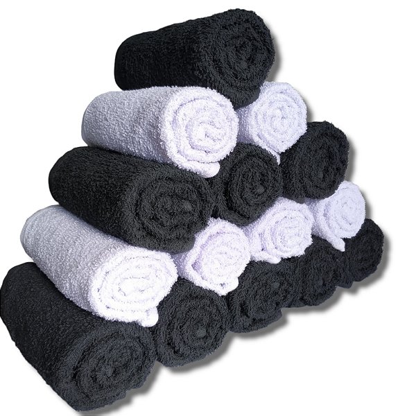 Kit 50 Toalhas para Salão de Beleza Barbearia Cores Mistas 25 Pretas + 25 Brancas