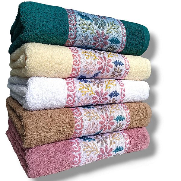 Kit com 5 Toalhas de Rosto 100% algodão 75x45cm Aurora