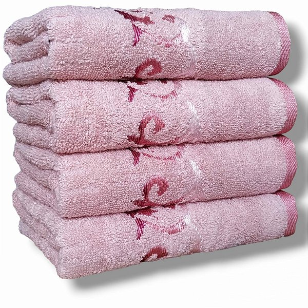 Kit com 4 Toalhas de rosto Grossas Gramatura 450 Luxo Eden - Cor Rosa