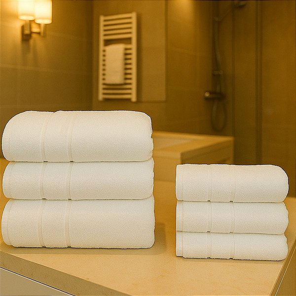Kit com 5 Toalhas de Banho Gold Brancas – 140x80cm – Linha Profissional para Hotelaria