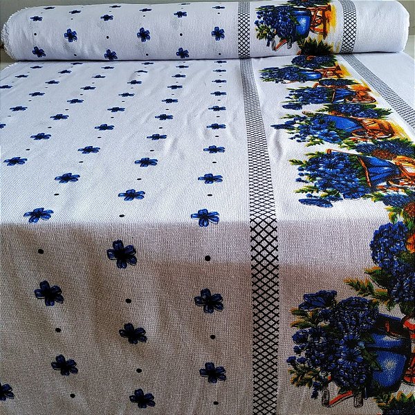 Tecido Trama 9 com Estampa Rotativa – Ideal para Panos de Prato (10m, 25m, 50m) Carrinho Flores