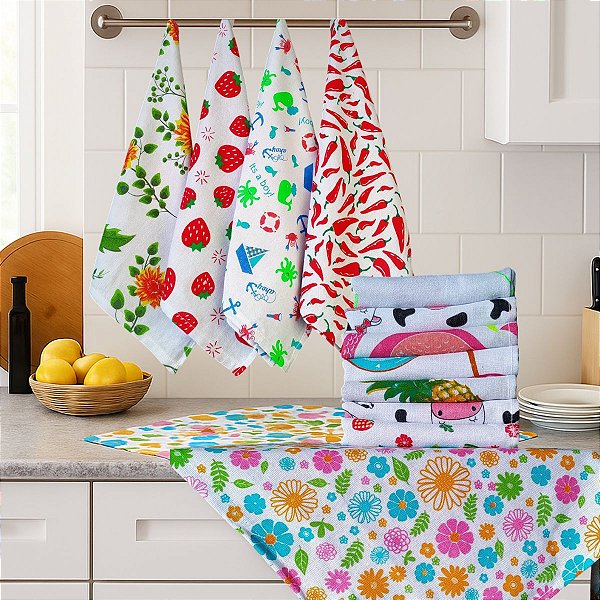 Pano de Prato Estampa Rotativa Sortidas Trama 9 - 70x45 Centimetros Algodão – Kit com (12, 36 e 72)