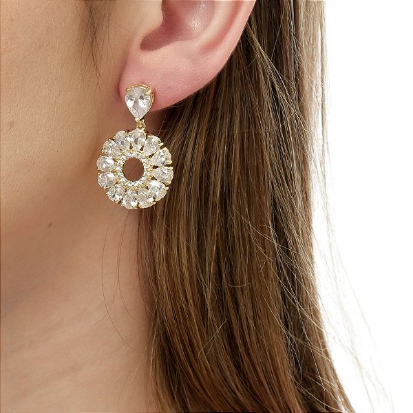 Brinco Mandala Zircônia Folheado Ouro 18k Antialérgico