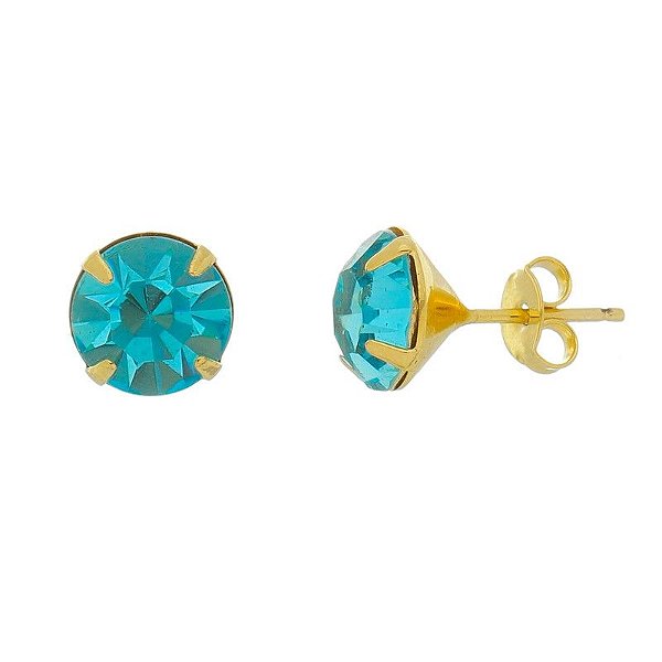 Brinco Azul Aqua 3081 SS20 Folheado a Ouro 18k Antialérgico