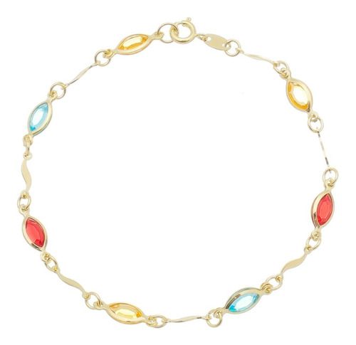 Pulseira Pedras Colorida  Folheada Banhada A Ouro 18k