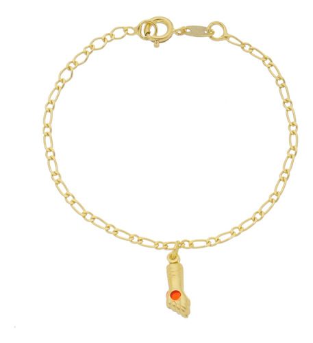 Pulseira Infantil Figa Pedra Vermelha Folheado Ouro 18k