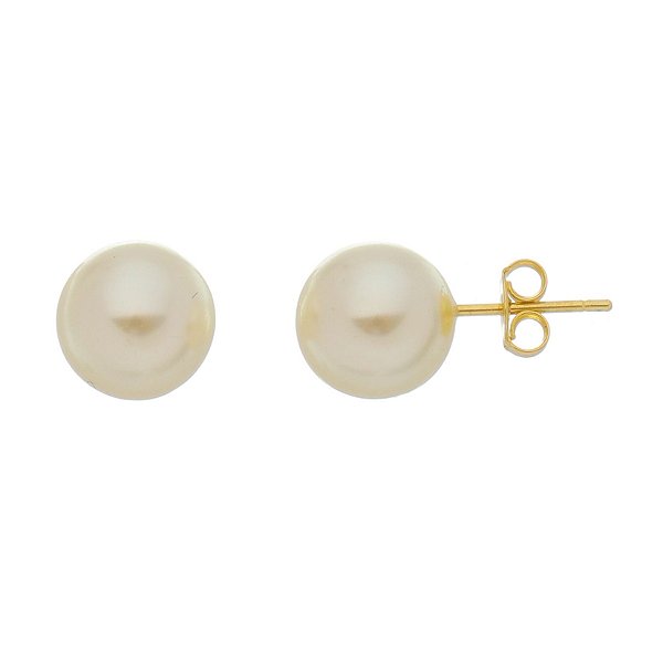 Brinco Folheado A Ouro 18k Perola 12mm Cirillo Semijoias Antialérgico