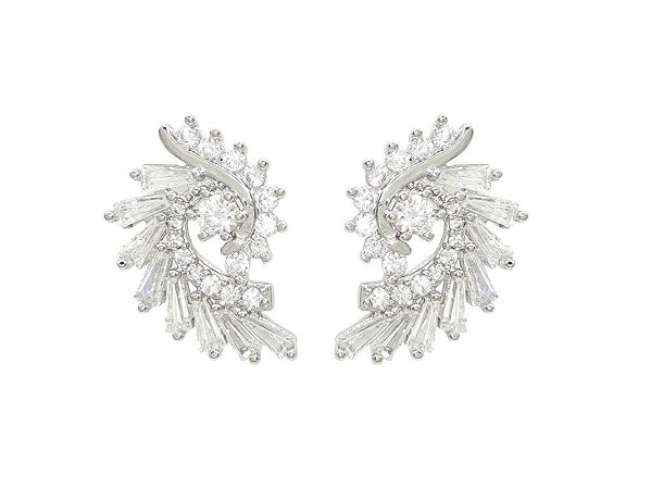 Brinco Zircônias Espiral 3211 Banho Ouro Branco Antialérgico