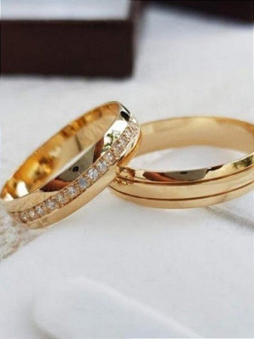 Par de Aliança Viena com pedra - Moeda Antiga