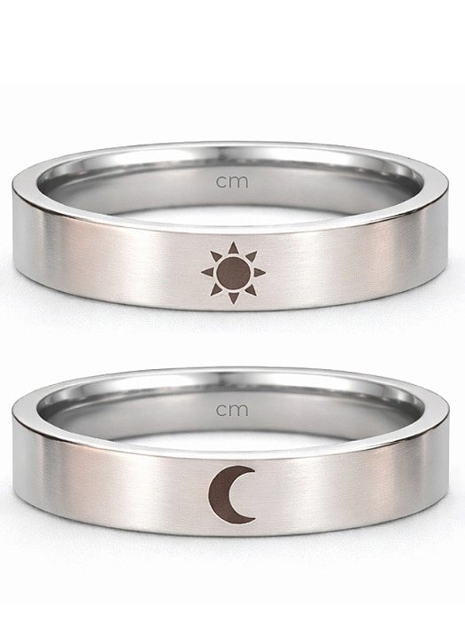 Par de Alianças Sol e Lua Clássica - Aço inox