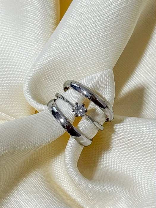 Par de Aliança Julieta 3mm + Solitário - Aço Inox