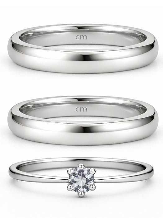 Par de Aliança Julieta 3mm + Solitário - Aço Inox
