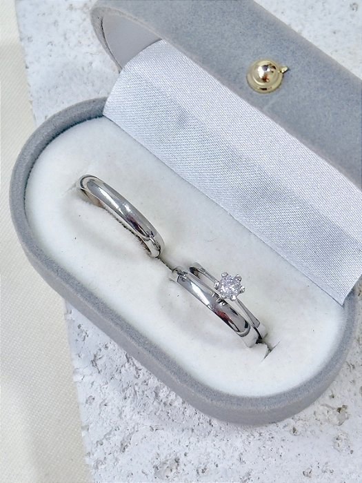 Par de Aliança Julieta 3mm + Solitário - Aço Inox