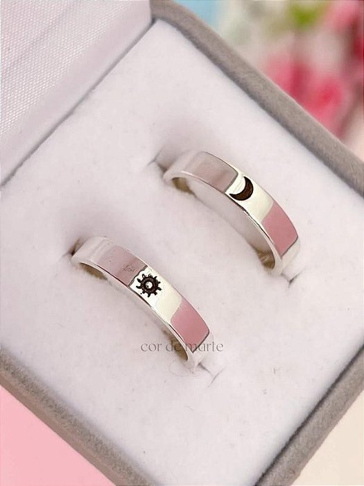 Par de Aliança sol e lua - Prata 950