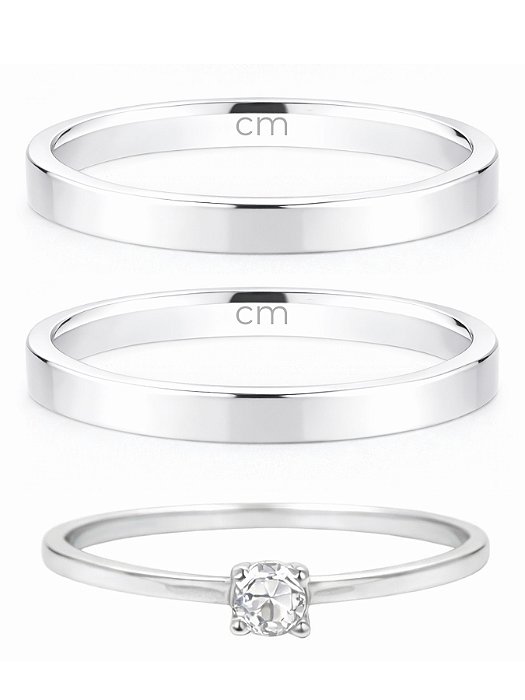 Par de Aliança Holanda 2mm + Solitário Encanto - Prata 950