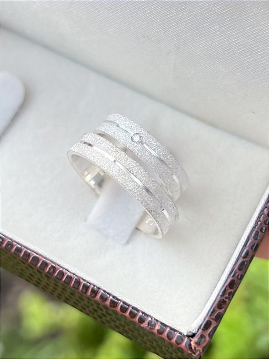 Par de Aliança Delicate com pedra - Prata 950