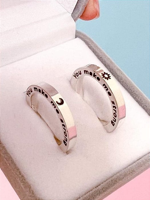 Par de Aliança sol e lua Frase Personalizável - Prata 950