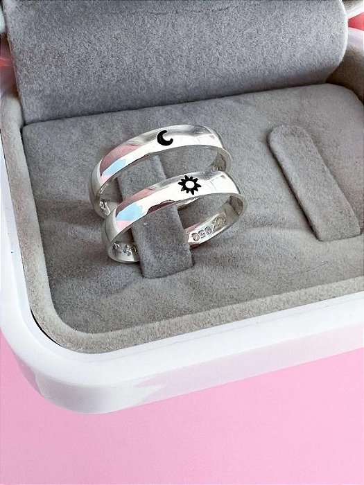 Par de Aliança sol e lua 3mm - Prata 950