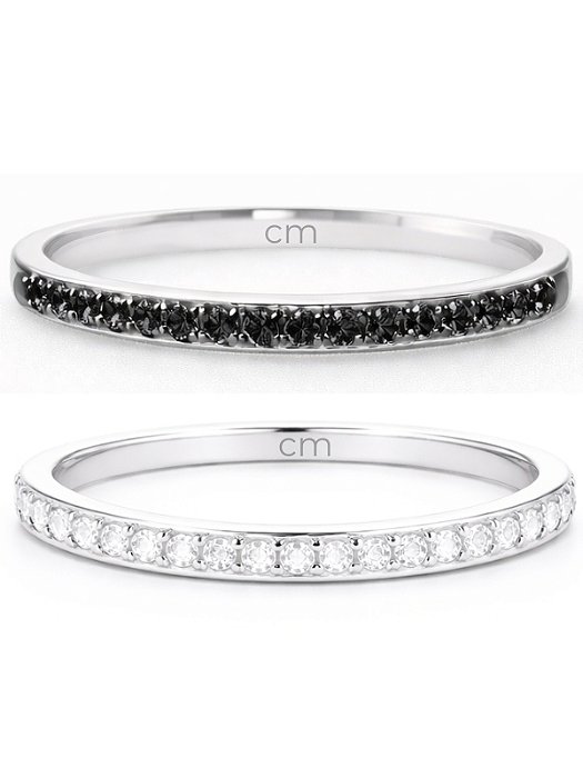 Par de Aliança bella preta e cristal - Prata 950