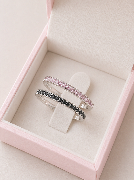 Par de aliança bella preta e rosa - Prata 950