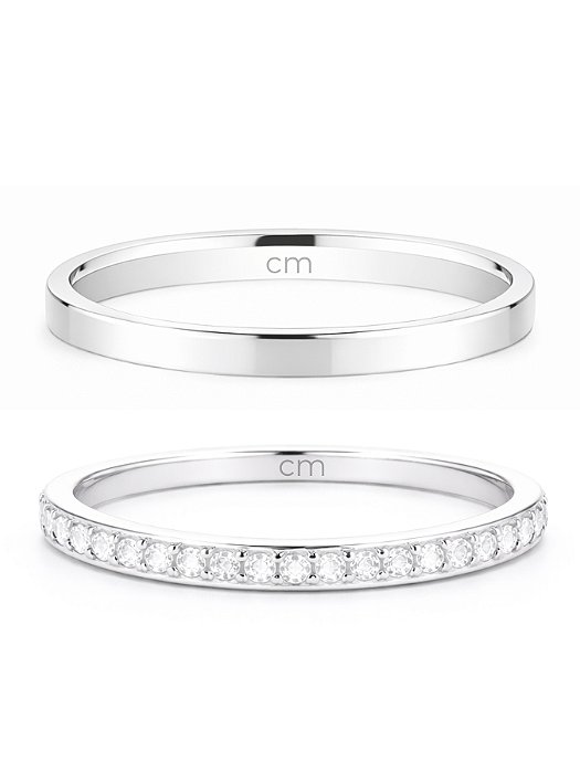 Par de aliança Polonia com pedra - Prata 950