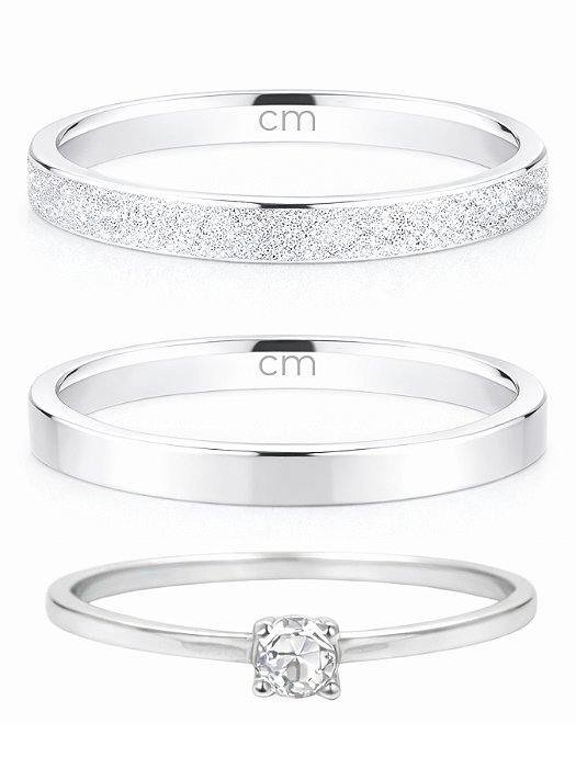 Par de Aliança Snow reta 2mm + Solitário - Prata 950