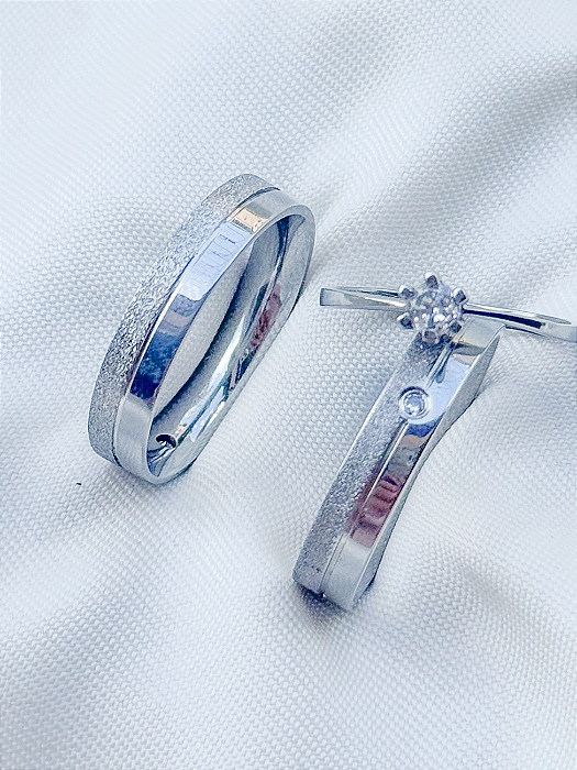 Par de Aliança Capadócia com pedra + Solitário - Aço Inox