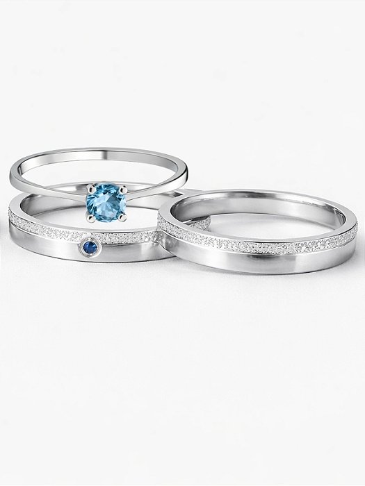 Par de Aliança Capadócia com pedra azul + Solitário - Aço Inox