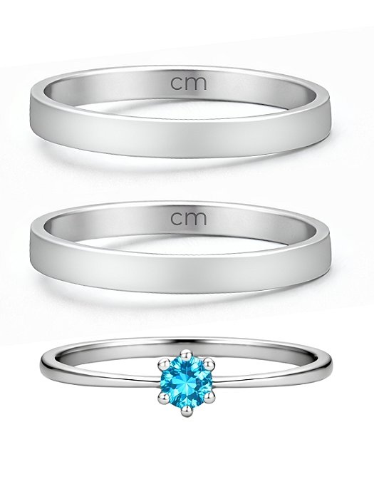 Par de Aliança Holanda 2mm + Solitário Azul- Aço Inox