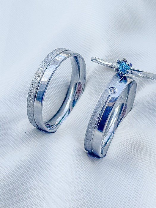 Par de Aliança Capadócia com pedra + Solitário Azul - Aço Inox