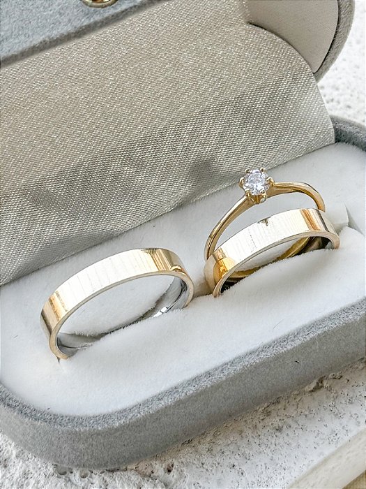 Par de Aliança Holanda 4mm + Solitário - Moeda antiga