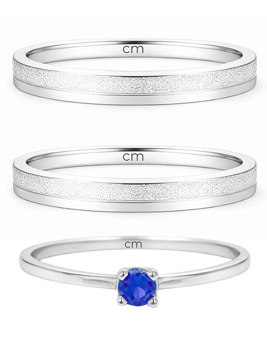 Par de Aliança Alice + Solitário azul - Prata 950