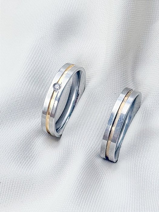 Par de aliança Fio de ouro com pedra - Aço Inox