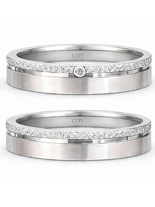 Par de Aliança Escovada com Pedra - Aço Inox