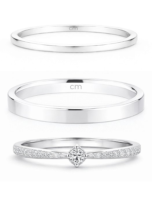 Par de Aliança Holanda 1,5mm e 2mm + Solitário Cinderela - Prata 950